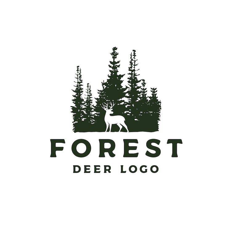Vecteur cerf et pin cèdre épinette sapin conifère forêt silhouette wilderness adventure création de logo