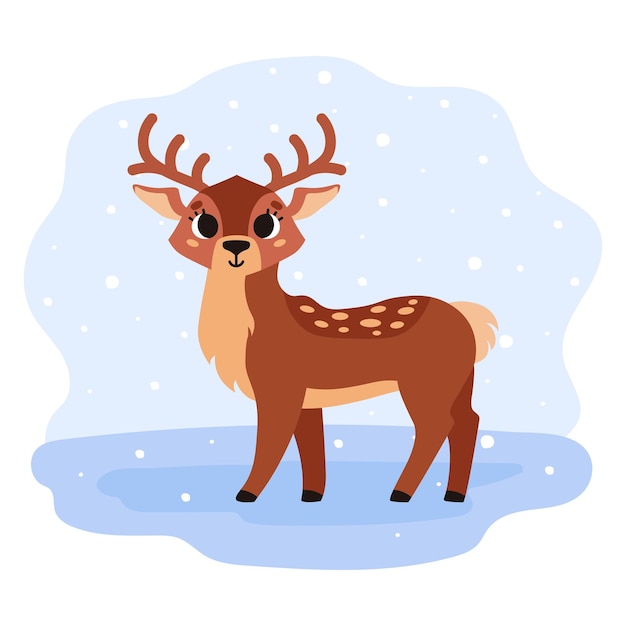 Vecteur cerf tacheté brun mignon avec des cornes animal sauvage de la forêt heure d'hiver illustration de dessin animé de vecteur