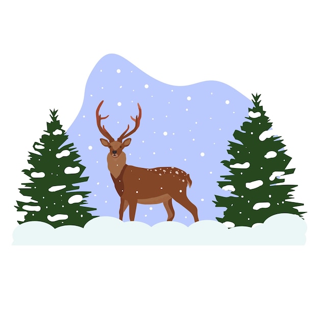 Cerf de vecteur avec de grands bois dans la forêt d'hiver