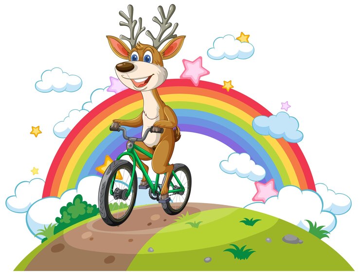 Vecteur des cerfs à vélo sous l'arc-en-ciel