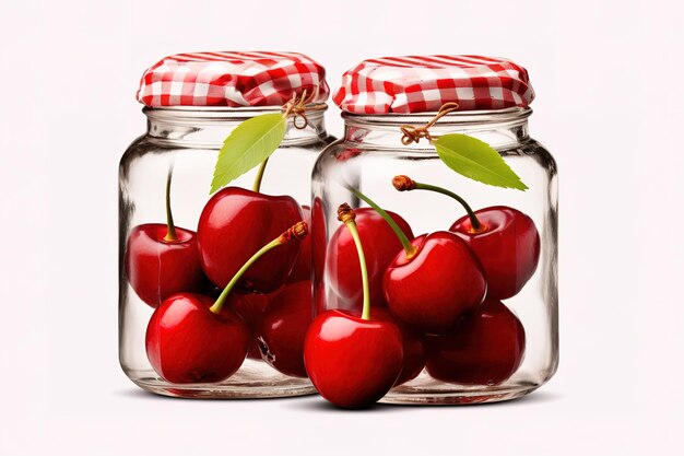 Des cerises dans un pot en verre