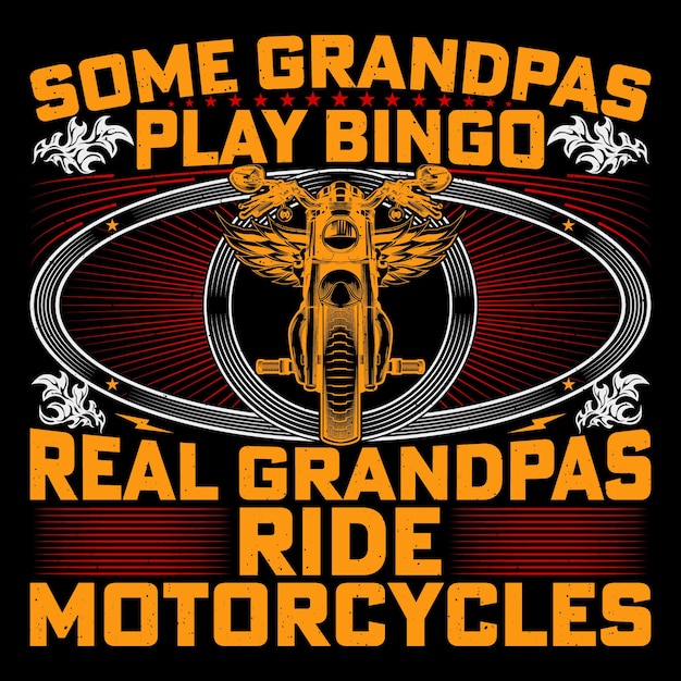 Vecteur certains grands-pères jouent au bingo, de vrais grands-parents roulent à moto, à vélo, à moto rétro, à t-shirt vintage.