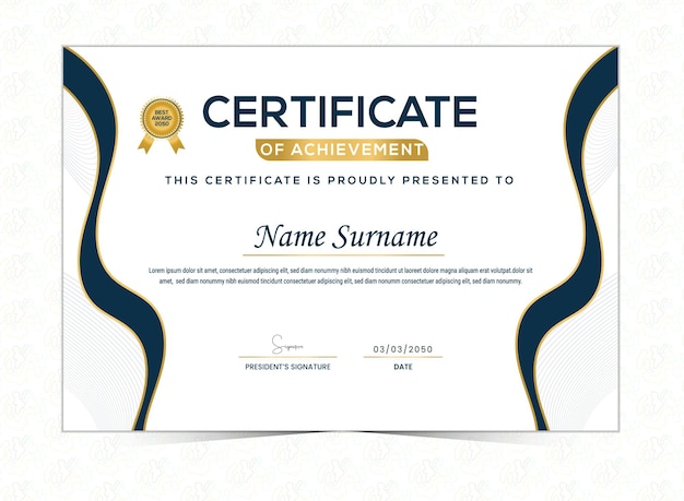 Certificat de luxe doré en gradient