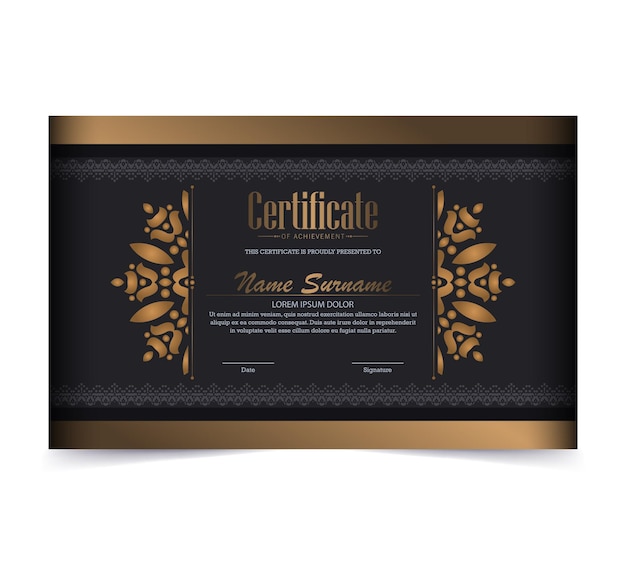 Certificat de luxe noir et or avec cadre doré