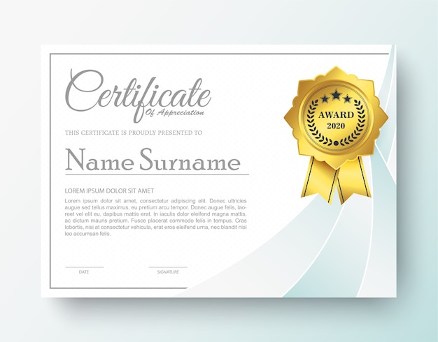 Certificat de récompense moderne de couleur blanche