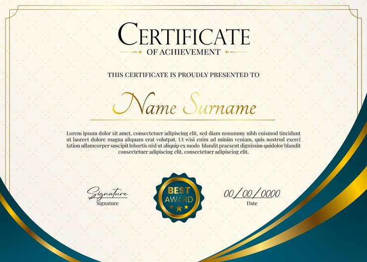 Un certificat de réussite Modèle de conception de certificat d'entreprise vert foncé et or moderne