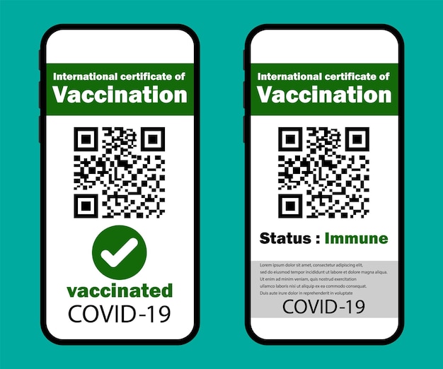 Certificat De Vaccination Sur L'écran Du Téléphone Portable Avec Qrcode Et Coche De Passage Vacciné Illustration Vectorielle