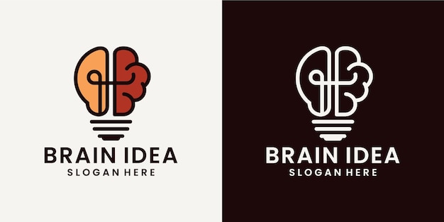 Cerveau Avec Des Inspirations De Conception De Logo D'ampoule