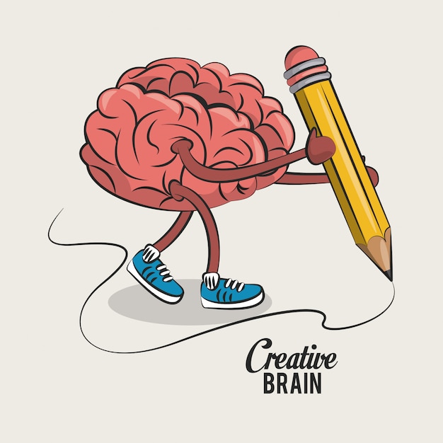 Cerveau Mignon Et Drôle Avec Une Bande Dessinée Au Crayon