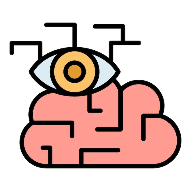 Vecteur cerveau perception visuelle icône contour vecteur processus cognitif système de santé couleur plate