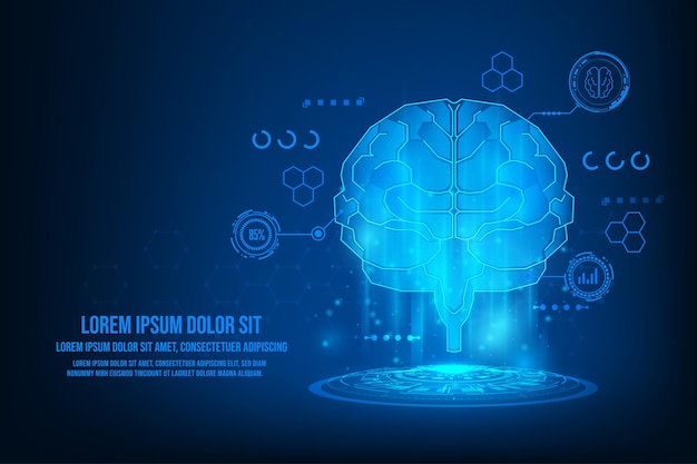 Vecteur cerveau vectoriel avec graphique de la technologie de soins de santé médicaux de l'interface d'analyse irm cerveau humen hologramme