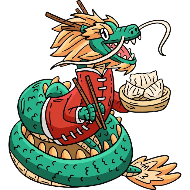 Cet Extrait De Dessin Animé Montre Une Illustration De L'année Du Dragon Mangeant Des Boulettes