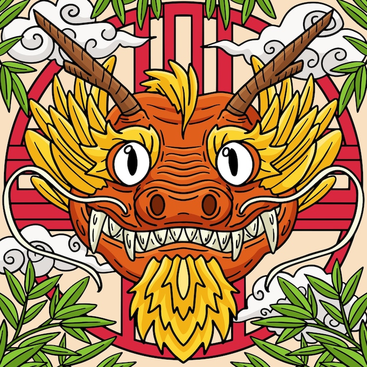 Vecteur cet extrait de dessin animé montre une illustration de la tête du dragon de l'année du dragon