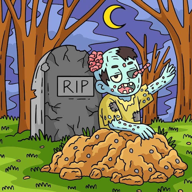 Vecteur cet extrait de dessin animé montre une illustration de zombie ressuscité de la tombe