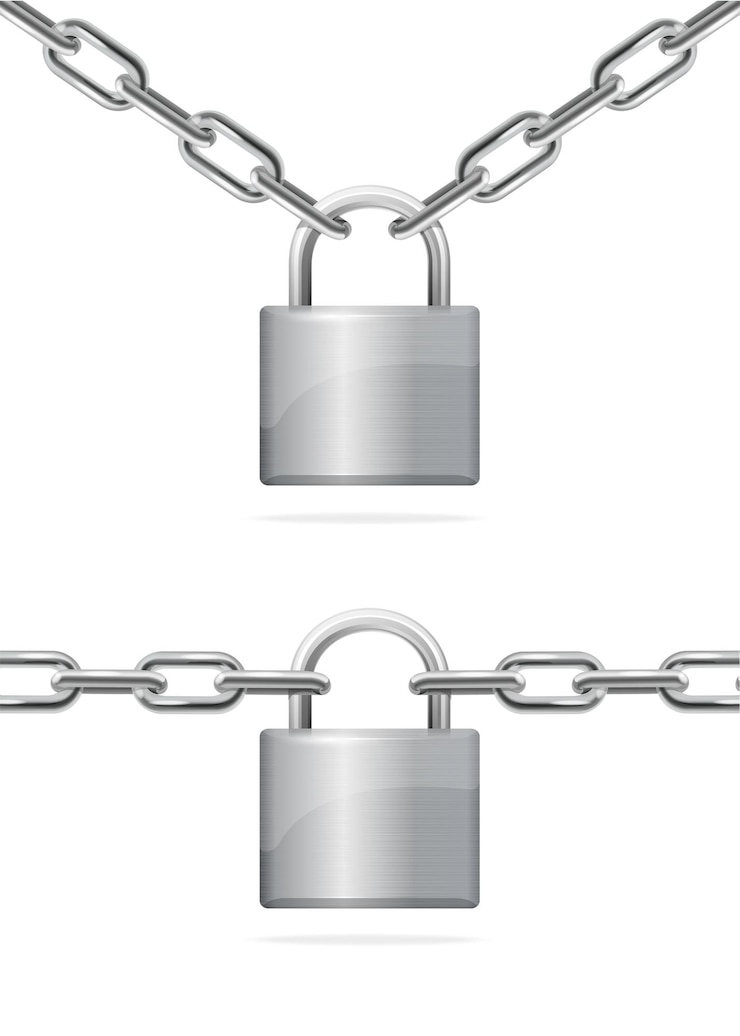Vecteur chaîne et cadenas en métal. le concept de sécurité.