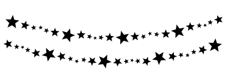Vecteur chaîne d'étoiles élément décoratif en forme d'étoile symbole de noël noir vecteur rempli frontière guirlande décorative simple pour guirlandes de décor de carnaval ou de célébration isolés sur fond blanc