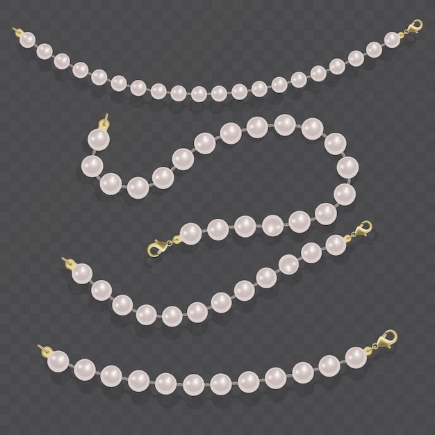 Vecteur chaîne de perles de perles réaliste. collier de perles sur fond sombre, format vectoriel