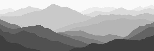 Chaînes de montagnes dans la brume du matin paysage noir et blanc