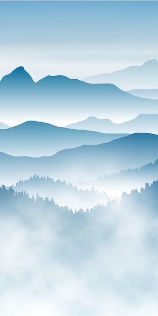 Les chaînes de montagnes dans l'illustration de la bannière verticale de brouillard