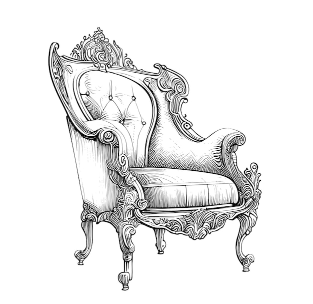Une chaise avec un design fantaisiste et un accoudoir à volutes.