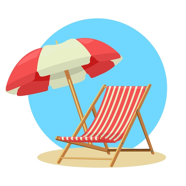 Chaise Longue Et Parasol De Plage Blanc Avec Rouge