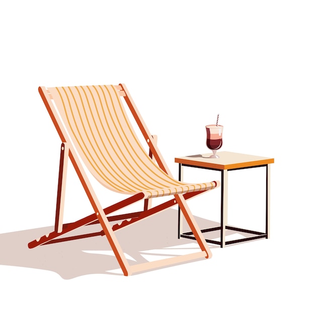 Vecteur chaise longue de plage. chaise en bois de restaurant ou de café pour des vacances à la plage.