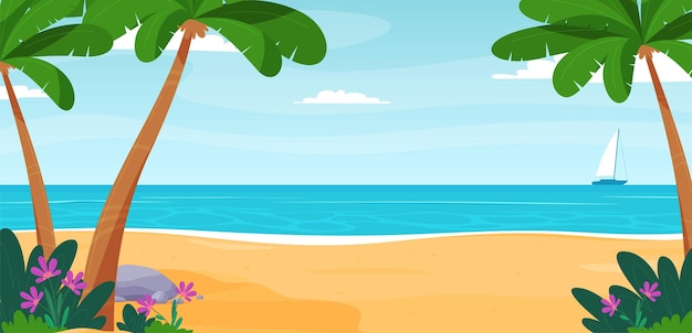 Chaise longue de plage avec parasol Vacances d'été sur une plage de sable Bonnes vacances chaudes Illustration vectorielle