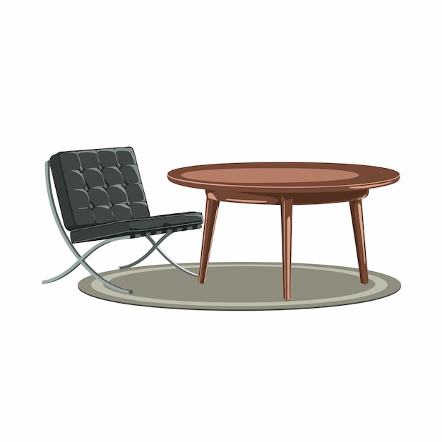 une chaise noire et une table ronde sont sur une plate-forme