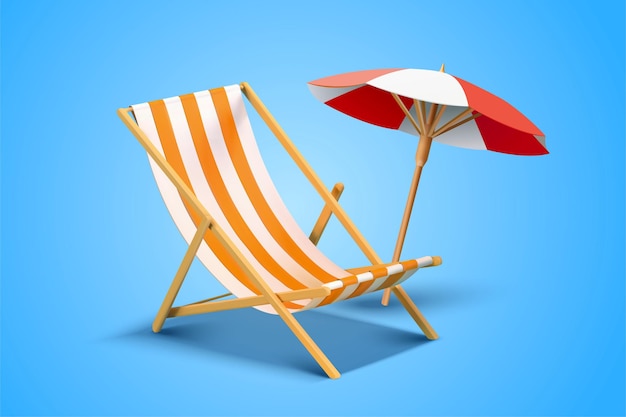 chaise de plage 3d et parasol