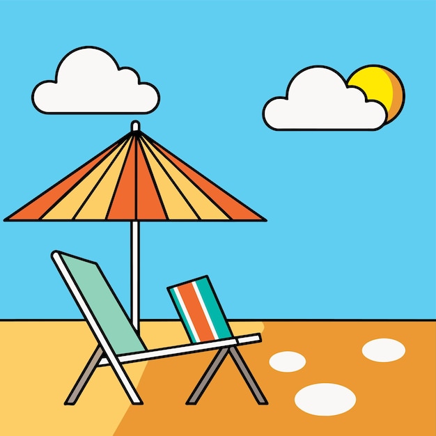 Chaise de plage paysage vacances d'été chaises de vacances parapluies dessinés à la main plats élégants