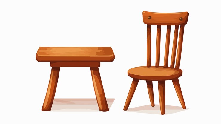 Vecteur une chaise et une table en bois minimalistes sur fond blanc