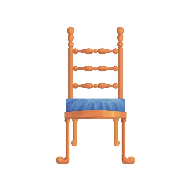 Vecteur chaise vintage en bois de vecteur avec siège bleu isolé sur fond blanc illustration vectorielle pour enfants illustration cartes tags enfant s boutique intérieur croquis design d'intérieur