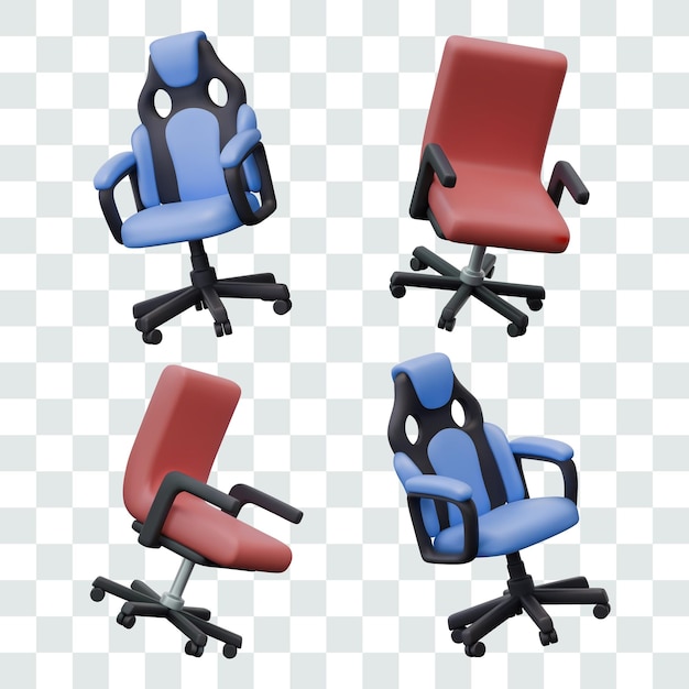 Des chaises de bureau et de jeu réalistes dans différentes positions Meubles modernes