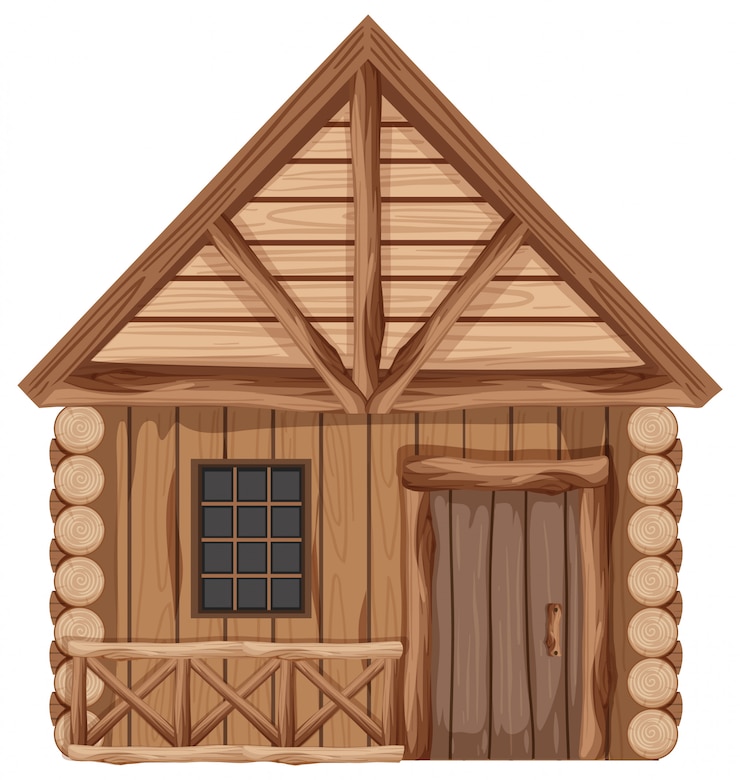 Vecteur chalet en bois avec une porte et une fenêtre