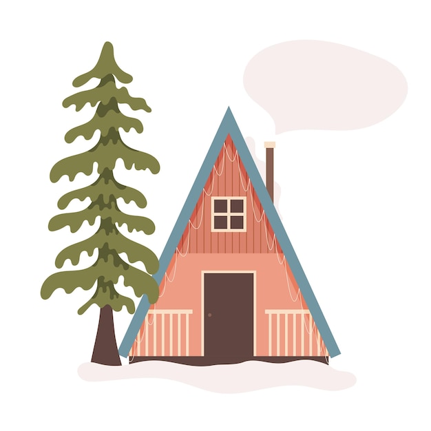 Vecteur chalet d'hiver en bois de forêt scandinave illustration vectorielle