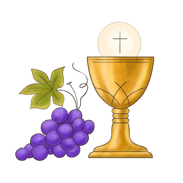 Chalice avec pain et raisins Carte de la Première Communion