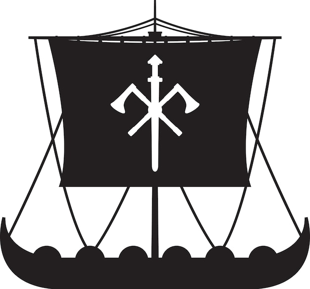 Chaloupe Viking Avec Haches Croisées Et épée En Silhouette Illustration De L'histoire Nordique