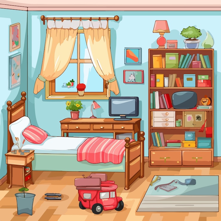 Vecteur une chambre d'enfants vibrante avec de nombreux meubles illustration