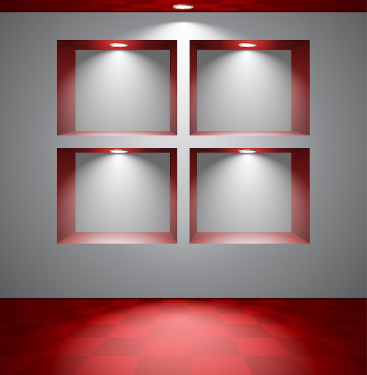 Vecteur chambre grise avec des niches