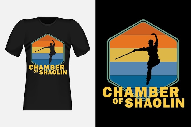 Vecteur chambre de kungfu de shaolin avec la conception de t-shirt rétro vintage de silhouette