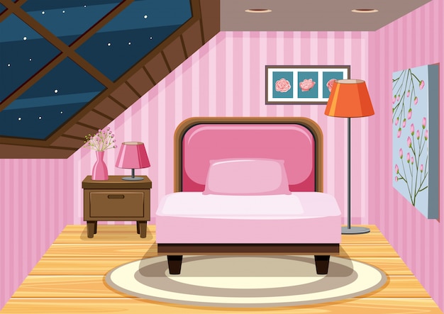 Vecteur une chambre mansardée rose
