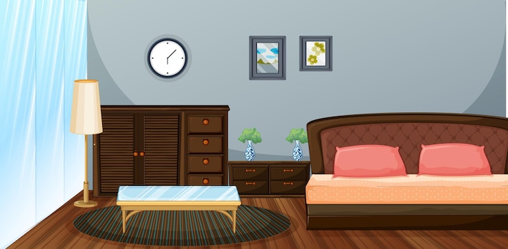 Vecteur chambre avec meubles en bois