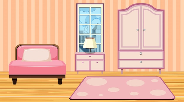 Chambre Avec Mobilier Rose Et Moquette