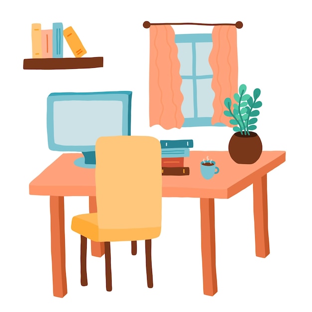 Vecteur chambre pour étudier et travailler à la maison avec des meubles