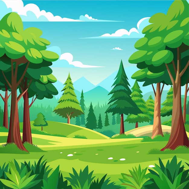 Un champ densément peuplé d'arbres illustration