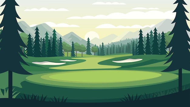 Champ de golf paysage naturel avec vue sur les montagnes le matin