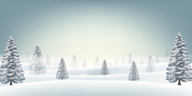 champ de neige de Noël avec fond d&#39;arbre