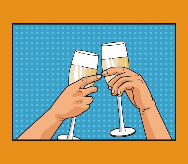 Vecteur champagne toast pop art