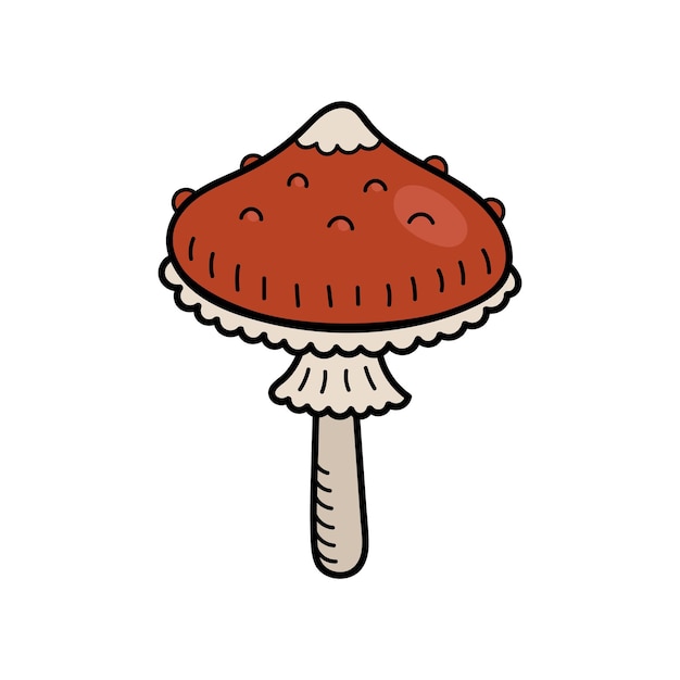 Champignon Mignon Dans Un Style Doodle. Champignon Vénéneux, Amanite Mouche, Champignon Vénéneux. Illustration De Main Isolée De Vecteur