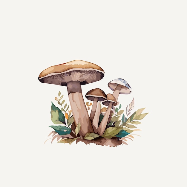 Des champignons dessinés à la main, des aquarelles colorées, des vecteurs.